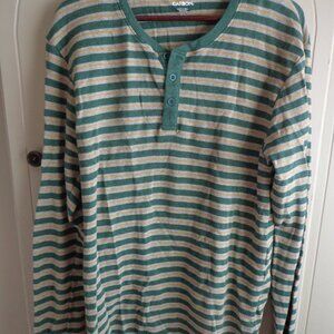 Men's Carbon Striped Waffle-Weave Henley XL Crew Neck Long Sleeves Buttons